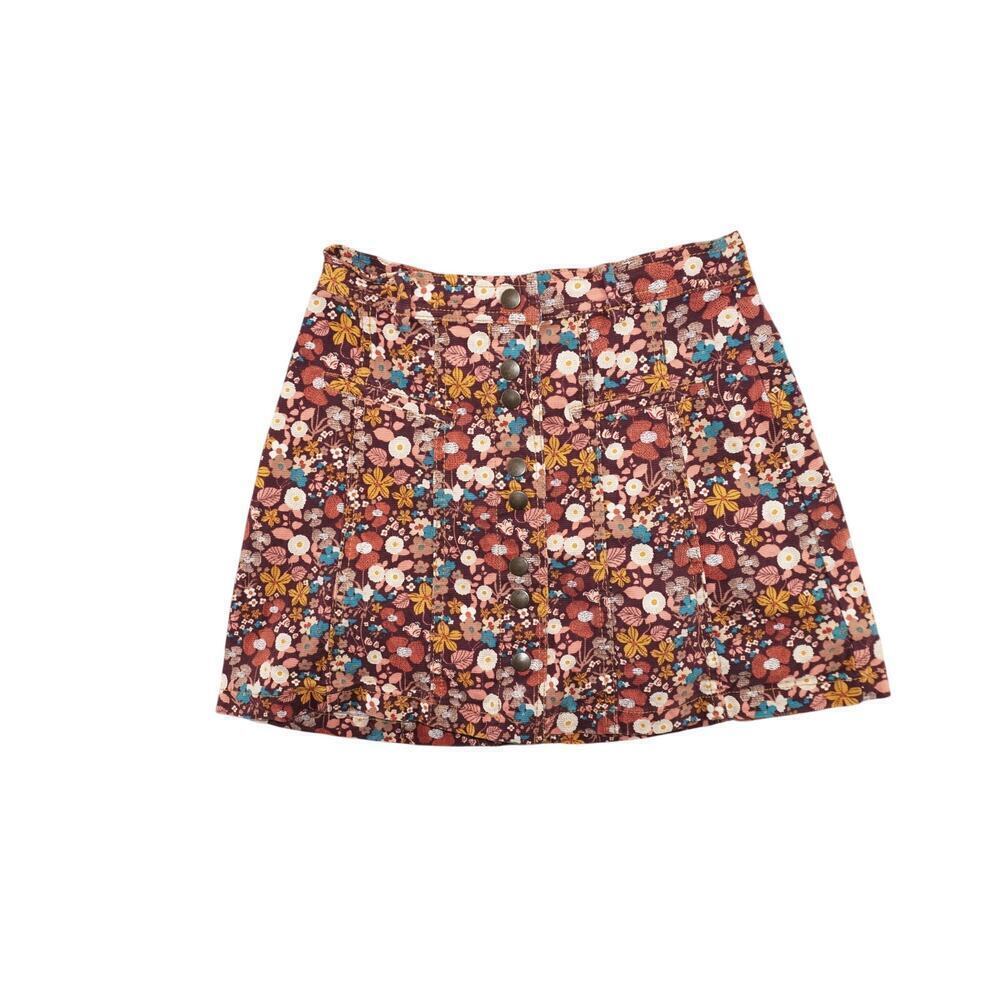 ZARA Trafaluc Floral Corduroy Button-Front Mini Skirt